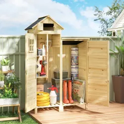 Caseta de Jardín de Madera Armario para Herramientas con Estantes Desmontables y Puertas 106x57x167 cm Madera Na... - Ogal.Es