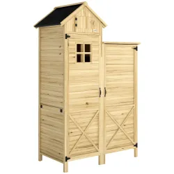 Caseta de Jardín de Madera Armario para Herramientas con Estantes Desmontables y Puertas 106x57x167 cm Madera Na... - Ogal.Es