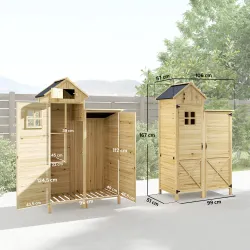 Caseta de Jardín de Madera Armario para Herramientas con Estantes Desmontables y Puertas 106x57x167 cm Madera Na... - Ogal.Es