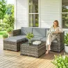 Conjunto de Jardín Exterior de Ratán 5 Piezas con Cojines 2 Sillones de Esquina Sillón sin Brazos Reposapiés y Mesa - Ogal.Es