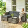 Conjunto de Jardín Exterior de Ratán 5 Piezas con Cojines 2 Sillones de Esquina Sillón sin Brazos Reposapiés y Mesa - Ogal.Es