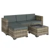 Conjunto de Jardín Exterior de Ratán 5 Piezas con Cojines 2 Sillones de Esquina Sillón sin Brazos Reposapiés y Mesa - Ogal.Es