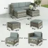 Conjunto de Jardín Exterior de Ratán 5 Piezas con Cojines 2 Sillones de Esquina Sillón sin Brazos Reposapiés y Mesa - Ogal.Es