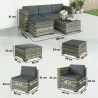 Conjunto de Jardín Exterior de Ratán 5 Piezas con Cojines 2 Sillones de Esquina Sillón sin Brazos Reposapiés y Mesa - Ogal.Es