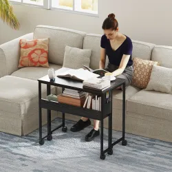 Escritorio Plegable con Ruedas Balda y Bolsillo de Almacenaje Ideal para Espacios Pequeños 80x50x75 cm Negro - Ogal.Es