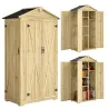 Caseta de Jardín de Madera 93x53x168 cm Armario para Herramientas con 4 Estantes 3 Puertas y Ganchos Madera Natural - Ogal.Es