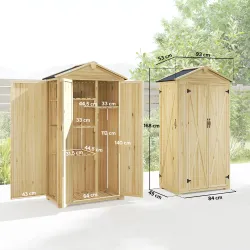 Caseta de Jardín de Madera 93x53x168 cm Armario para Herramientas con 4 Estantes 3 Puertas y Ganchos Madera Natural - Ogal.Es