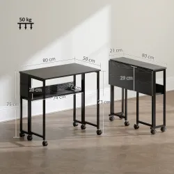 Escritorio Plegable con Ruedas Balda y Bolsillo de Almacenaje Ideal para Espacios Pequeños 80x50x75 cm Negro - Ogal.Es