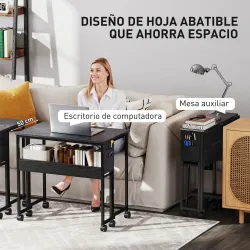 Escritorio Plegable con Ruedas Balda y Bolsillo de Almacenaje Ideal para Espacios Pequeños 80x50x75 cm Negro - Ogal.Es