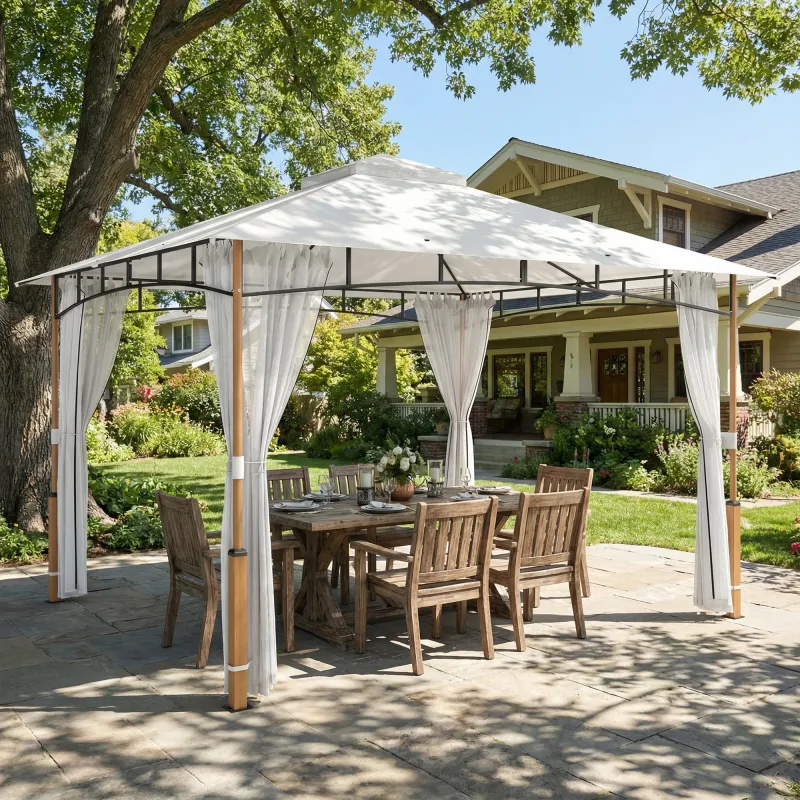 Carpa para Jardín con Techo Doble Cenador con Paredes de Malla UPF50+ para Exterior Terraza 360x300x275 cm Crema... - Ogal.Es