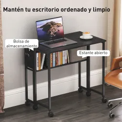 Escritorio Plegable con Ruedas Balda y Bolsillo de Almacenaje Ideal para Espacios Pequeños 80x50x75 cm Negro - Ogal.Es