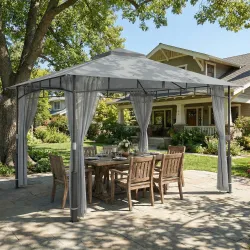 Carpa para Jardín con Techo Doble Cenador con Paredes de Malla UPF50+ para Exterior Terraza 360x300x275 cm Gris - Ogal.Es