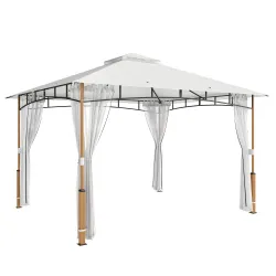 Carpa para Jardín con Techo Doble Cenador con Paredes de Malla UPF50+ para Exterior Terraza 360x300x275 cm Crema... - Ogal.Es