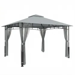 Carpa para Jardín con Techo Doble Cenador con Paredes de Malla UPF50+ para Exterior Terraza 360x300x275 cm Gris - Ogal.Es