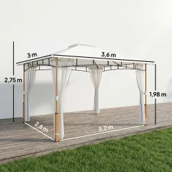 Carpa para Jardín con Techo Doble Cenador con Paredes de Malla UPF50+ para Exterior Terraza 360x300x275 cm Crema... - Ogal.Es