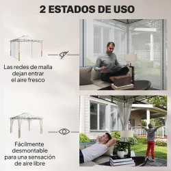 Carpa para Jardín con Techo Doble Cenador con Paredes de Malla UPF50+ para Exterior Terraza 360x300x275 cm Crema... - Ogal.Es