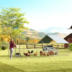 Gallinero para Exterior Grande de Acero Galvanizado 5,1x3x1,9 m 15,3 m² con Cubierta Tela Oxford y Cerradura Plata - Ogal.Es