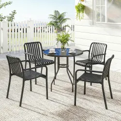 Juego de 4 Sillas de Jardín Exterior Apilables de PP con Respaldo Curvado Asiento de Listones 55x58,5x81,5 cm Negro - Ogal.Es