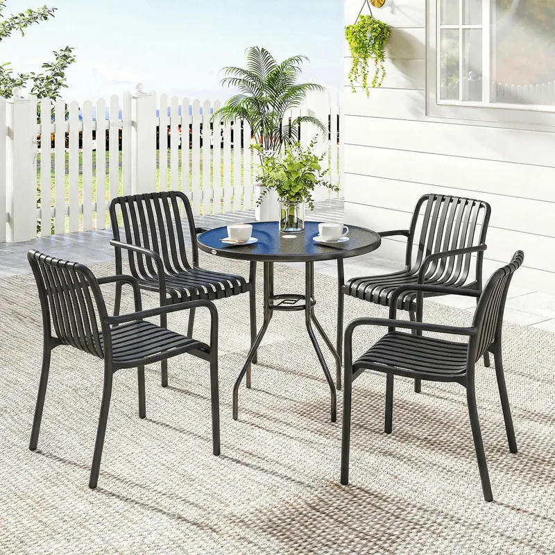 Juego de 4 Sillas de Jardín Exterior Apilables de PP con Respaldo Curvado Asiento de Listones 55x58,5x81,5 cm Negro - Ogal.Es