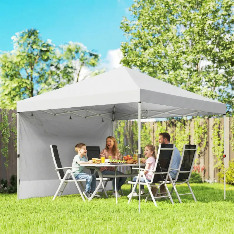 Carpa Plegable Pop-up 3x3 m con Pared Lateral UPF50+ Altura Ajustable Empuje Central Bolsa de Transporte Blanco - Ogal.Es