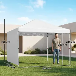 Carpa Plegable Pop-up 3x3 m con Pared Lateral UPF50+ Altura Ajustable Empuje Central Bolsa de Transporte Blanco - Ogal.Es