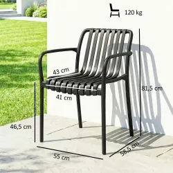 Juego de 4 Sillas de Jardín Exterior Apilables de PP con Respaldo Curvado Asiento de Listones 55x58,5x81,5 cm Negro - Ogal.Es