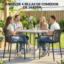 Juego de 4 Sillas de Jardín Exterior Apilables de PP con Respaldo Curvado Asiento de Listones 55x58,5x81,5 cm Negro - Ogal.Es