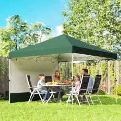 Carpa Plegable Pop-up 3x3 m con Pared Lateral UPF50+ Altura Ajustable Empuje Central Bolsa de Transporte Verde - Ogal.Es
