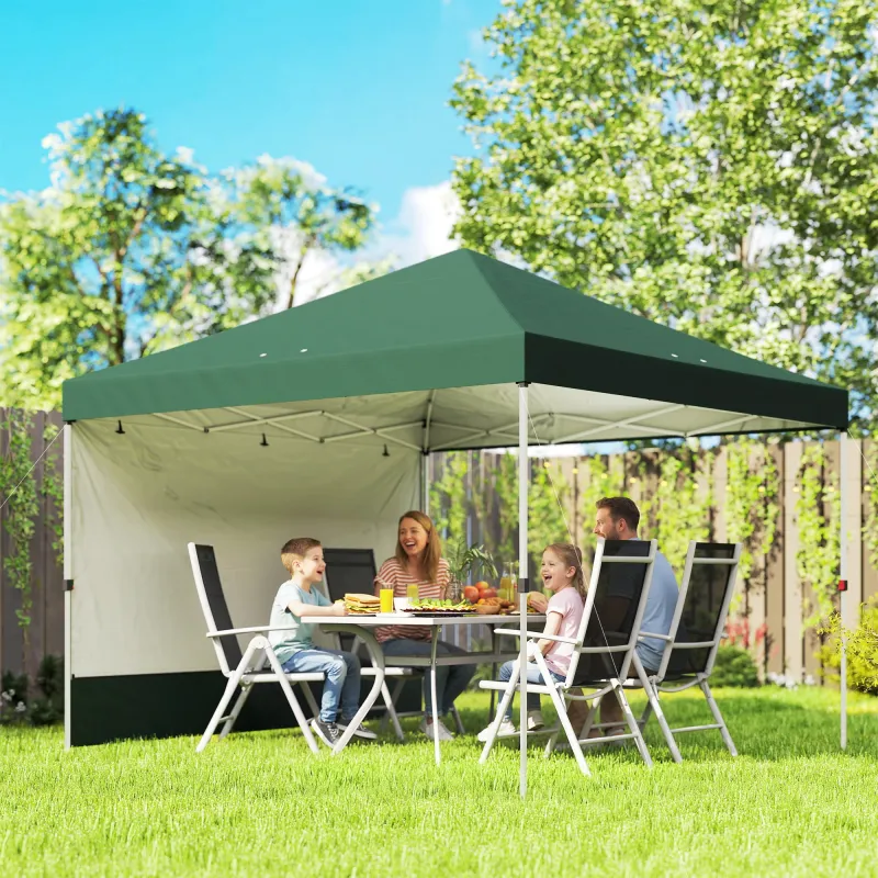 Carpa Plegable Pop-up 3x3 m con Pared Lateral UPF50+ Altura Ajustable Empuje Central Bolsa de Transporte Verde - Ogal.Es