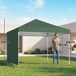 Carpa Plegable Pop-up 3x3 m con Pared Lateral UPF50+ Altura Ajustable Empuje Central Bolsa de Transporte Verde - Ogal.Es