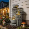 Fuente de Jardín con Iluminación LED Bomba Fuente Decorativa en Cascada de 4 Niveles Flujo Ajustable Gris - Ogal.Es
