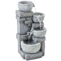 Fuente de Jardín con Iluminación LED Bomba Fuente Decorativa en Cascada de 4 Niveles Flujo Ajustable Gris - Ogal.Es