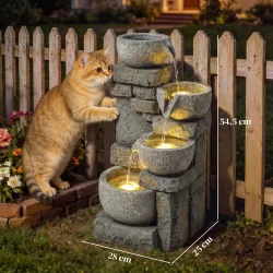 Fuente de Jardín con Iluminación LED Bomba Fuente Decorativa en Cascada de 4 Niveles Flujo Ajustable Gris - Ogal.Es