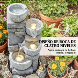 Fuente de Jardín con Iluminación LED Bomba Fuente Decorativa en Cascada de 4 Niveles Flujo Ajustable Gris - Ogal.Es