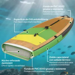 Tabla Paddle Surf Hinchable SUP Extra Largo de 335 cm con Asiento Remo Convertible Aletas Bomba y Mochila Carga ... - Ogal.Es
