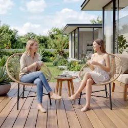 Conjunto de 2 Sillas Acapulco de Jardín de Ratán Sintético Sillas para Exterior con Estructura de Acero Natural - Ogal.Es