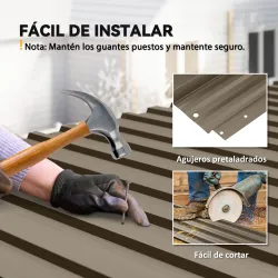 Juego de 12 Paneles para Tejado de Acero Galvanizado 7m² para Caseta de Herramientas Cobertizo 129x45cm Marrón - Ogal.Es