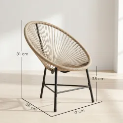 Conjunto de 2 Sillas Acapulco de Jardín de Ratán Sintético Sillas para Exterior con Estructura de Acero Natural - Ogal.Es