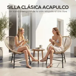 Conjunto de 2 Sillas Acapulco de Jardín de Ratán Sintético Sillas para Exterior con Estructura de Acero Natural - Ogal.Es