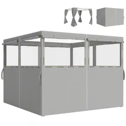 4 Paredes Laterales para Cenador 3x3 m Laterales de Carpa con 8 Ventanas Protección UV 30+ Impermeable Gris Claro - Ogal.Es
