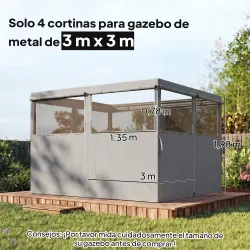 4 Paredes Laterales para Cenador 3x3 m Laterales de Carpa con 8 Ventanas Protección UV 30+ Impermeable Gris Claro - Ogal.Es