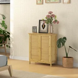 Aparador de Bambú de 2 Puertas Aparador de Salón Bohemio con 2 Estantes para Cocina Entrada 60x27x67,5 cm Natural - Ogal.Es