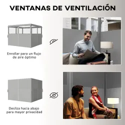 4 Paredes Laterales para Cenador 3x3 m Laterales de Carpa con 8 Ventanas Protección UV 30+ Impermeable Gris Claro - Ogal.Es