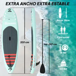 Tabla de Paddle Surf Hinchable 320 cm, con Superficie Antideslizante Remo de Aluminio Ajustable Quilla Bomba y M... - Ogal.Es