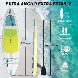 Tabla de Paddle Surf Hinchable 320 cm, con Superficie Antideslizante Remo de Aluminio Ajustable Quilla Bomba y M... - Ogal.Es