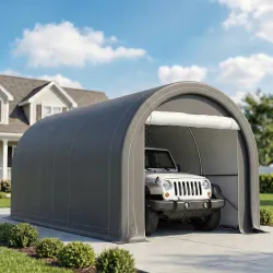 Garaje Exterior para Coche 3x5 m Impermeable con Tejido PE Resistente Marco de Acero Galvanizado UPF30+ Gris - Ogal.Es