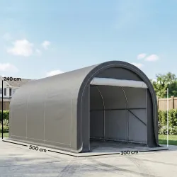 Garaje Exterior para Coche 3x5 m Impermeable con Tejido PE Resistente Marco de Acero Galvanizado UPF30+ Gris - Ogal.Es