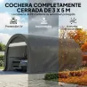 Garaje Exterior para Coche 3x5 m Impermeable con Tejido PE Resistente Marco de Acero Galvanizado UPF30+ Gris - Ogal.Es