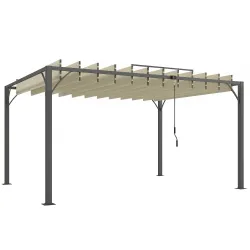 Pérgola de Jardín 3x4 m con Protección UPF30+ Gazebo con Techo Ajustable Estructura de Aluminio para Exterior Crema - Ogal.Es