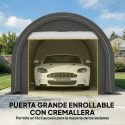 Garaje Exterior para Coche 3x5 m Impermeable con Tejido PE Resistente Marco de Acero Galvanizado UPF30+ Gris - Ogal.Es